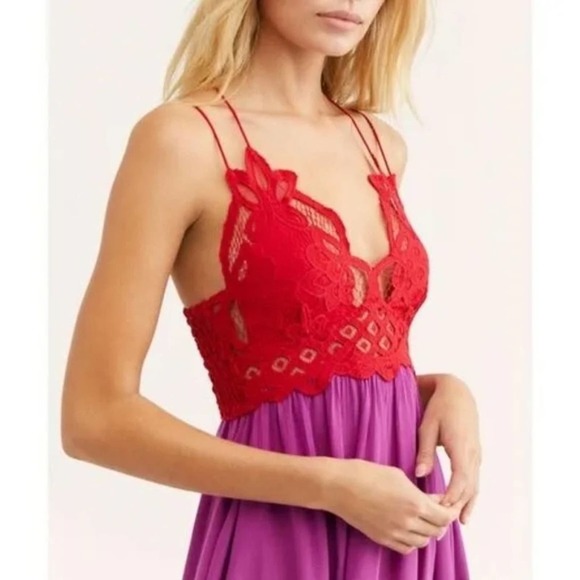 Free People Adella Lace Slip Dress in Lipstick purple and red lace Size small - Picture 6 of 15